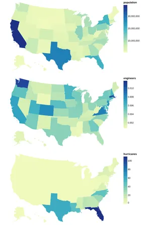 Thumbnail of the Altair example “Repeated Choropleth Map”
