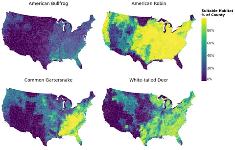 Thumbnail of the Vega-Lite example “Faceted County-Level Species Habitat Maps”