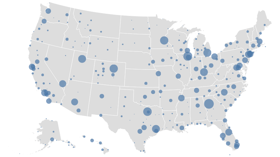 Connections among major U.S. airports. | Vega-Lite